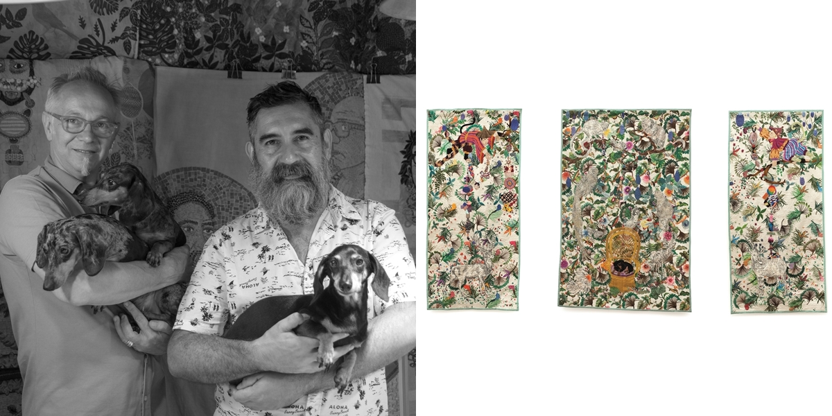 Chiachio＆Giannone，阿根廷
Leo Chiachio於1969年在布宜諾斯艾利斯出生，Daniel Giannone則於1964年
在阿根廷的科爾多瓦出生。現居及活躍於布宜諾斯艾利斯。
Chiachio＆Giannone，阿根廷，《Selva Blanca》，棉線、人造絲、木、織物、首飾、線，460 x 285 cm 1套3件，2015年，令人感到快樂而具想像力的大型手製紡織品，用上豐富的繡花材料如首飾，來創造出一個動物王國，並透過多樣化如森林的色彩及形狀，締造出栩栩如生的感覺。