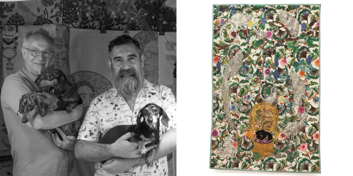 Chiachio＆Giannone，阿根廷
Leo Chiachio於1969年在布宜諾斯艾利斯出生，Daniel Giannone則於1964年
在阿根廷的科爾多瓦出生。現居及活躍於布宜諾斯艾利斯。
Chiachio＆Giannone，阿根廷，《Selva Blanca》，棉線、人造絲、木、織物、首飾、線，460 x 285 cm 1套3件，2015年，令人感到快樂而具想像力的大型手製紡織品，用上豐富的繡花材料如首飾，來創造出一個動物王國，並透過多樣化如森林的色彩及形狀，締造出栩栩如生的感覺。