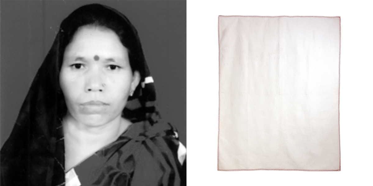 Sona，孟加拉
工藝大師Sona Rani Roy出生於1963年。現居朗布爾市迪奈普縣。
《White on White Quilt - Moyur》，棉布，180 x 230 cm，2016年，耗時6個月及多層棉料製成的精緻作品，以數代相傳的農村婦女傳統技術製成，呈現傳統手工知識所能帶來的衝擊。