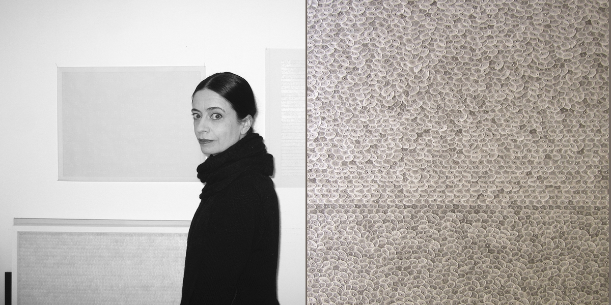 Sylvie Vandenhoucke，比利時
Sylvie Vandenhoucke於1969年出生於龍塞，持有倫敦皇家藝術學院學位，目前在根特從事教育工作，其作品更成為多個國際機構的公共及私人收藏品。
《Converging Line》，玻璃片，93 x 93 x 6 cm，2014年，一幅由傳統複雜方式製成的玻璃拼片牆壁。數千塊小玻璃片鑄燒直到每塊各有深淺時，便決定了他們鑲嵌於牆壁的位置，以合併組成一幅牆上圖案。